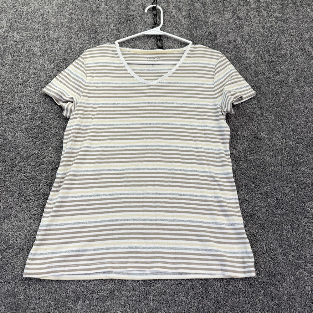 Croft & Barrow Shirt Womens L Multicolor Stripe V Neck Cotton Tee Casual Summer